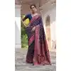 Shop Navy Blue Plus Size Saree with Kashmir Weaving Work - 218076