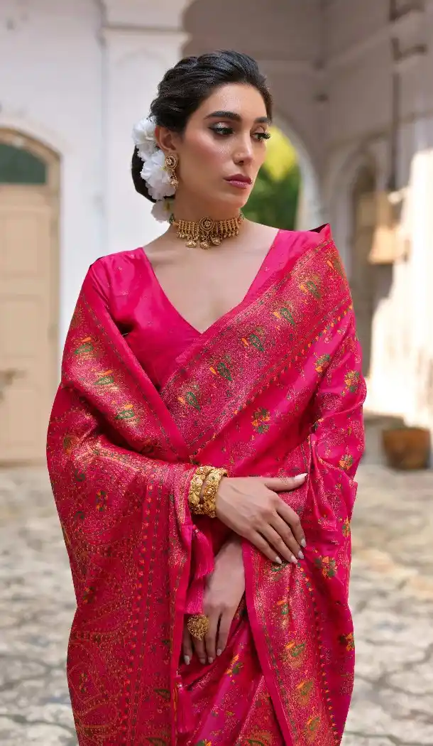 Pink Party Wear Saree in Soft Pashmina Silk - 218077