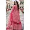 Shop Pink Plus Size Chinon Palazzo Suit with Mirror Work - 218120
