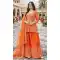 Orange Premium Chinon Palazzo Suit with Mirror Work - 218121