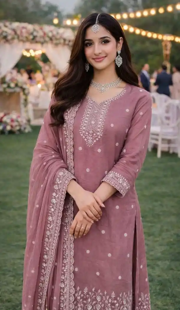 Mauve Salwar Suit in Gold Crush Silk with Sequin Work – 218123
