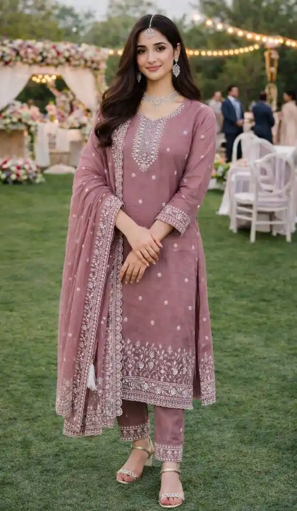 Mauve Salwar Suit in Gold Crush Silk with Sequin Work – 218123