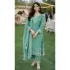 Shop Mint Green Plus Size Sequin Salwar Suit in Gold Crush Silk - 218124