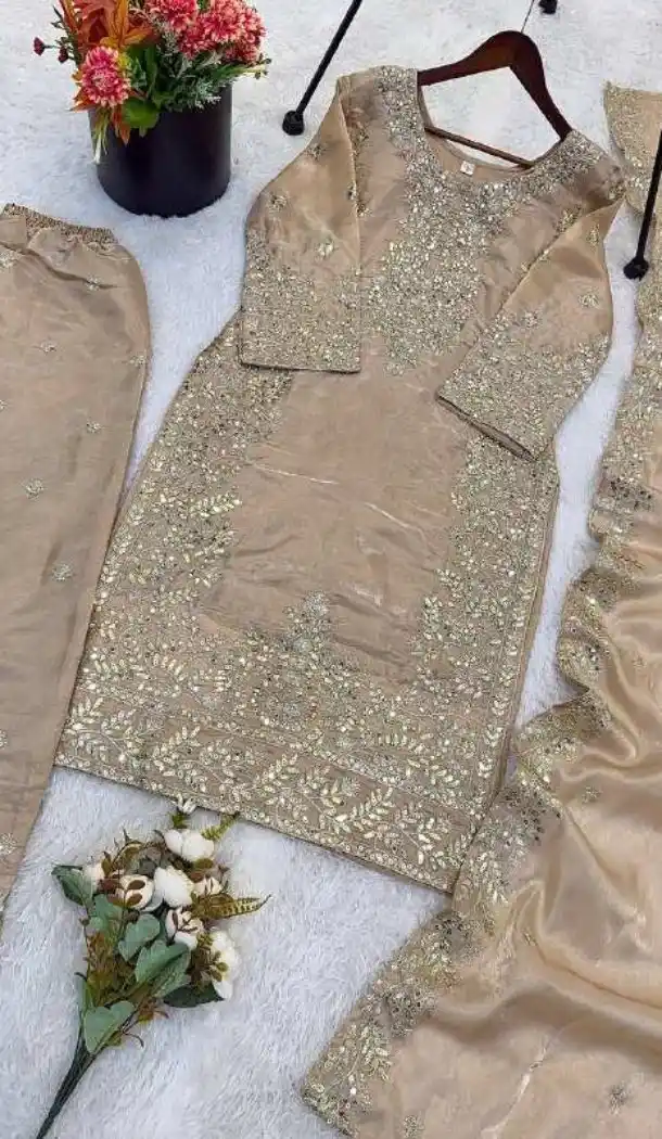 Chiku Sequin Salwar Suit in Pure Gmy Silk - 218146