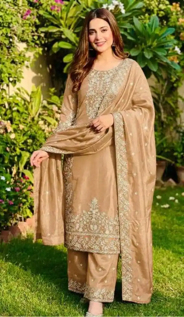 Chiku Sequin Salwar Suit in Pure Gmy Silk - 218146
