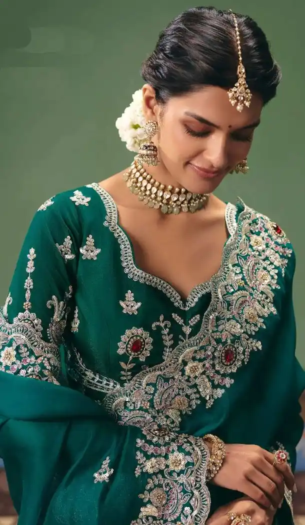 Sequin Stone Work Designer Saree with Embroidery - 218282