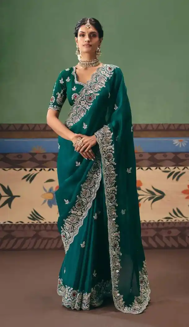 Sequin Stone Work Designer Saree with Embroidery - 218282