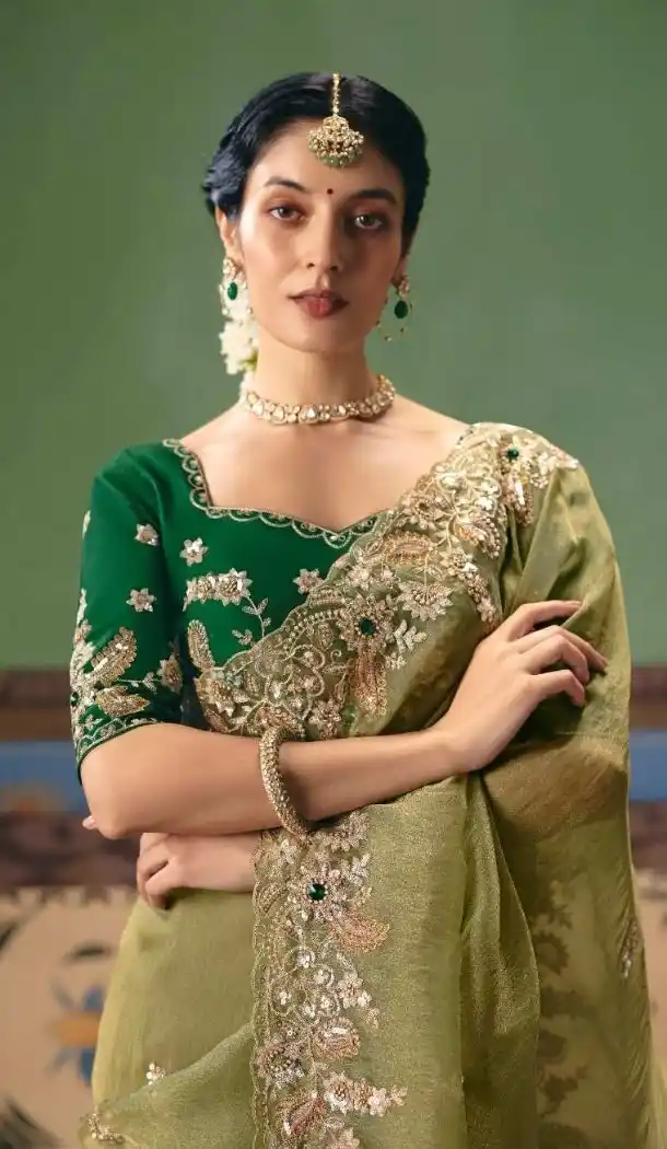 Sequin Pearl & Stone Work Designer Saree - 218284