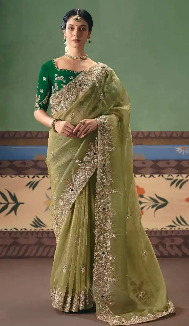 Sequin Pearl & Stone Work Designer Saree - 218284