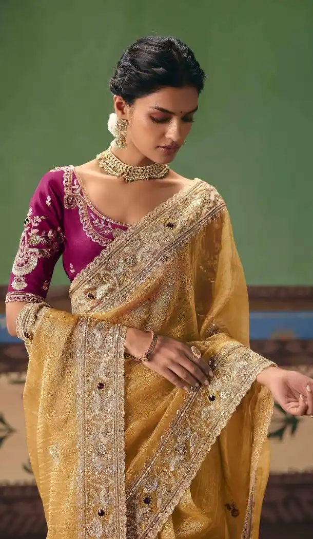 Beige Sequin Embroidered Designer Saree - 218285