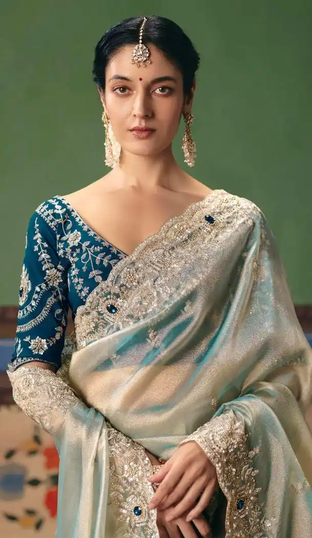 Art Silk Designer Saree with Pearl & Stone Work - 218290