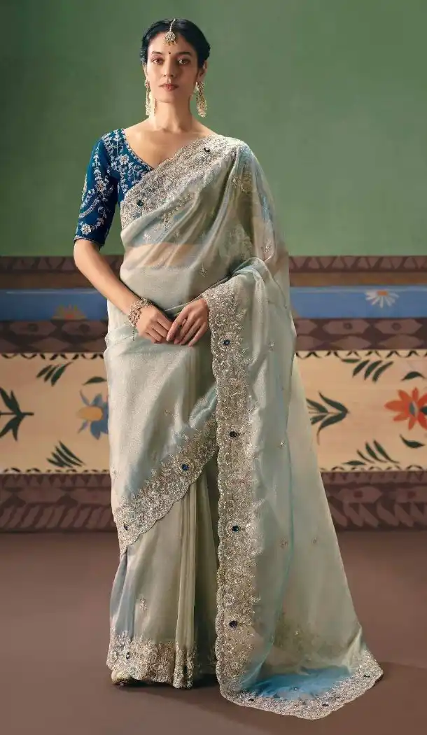Art Silk Designer Saree with Pearl & Stone Work - 218290