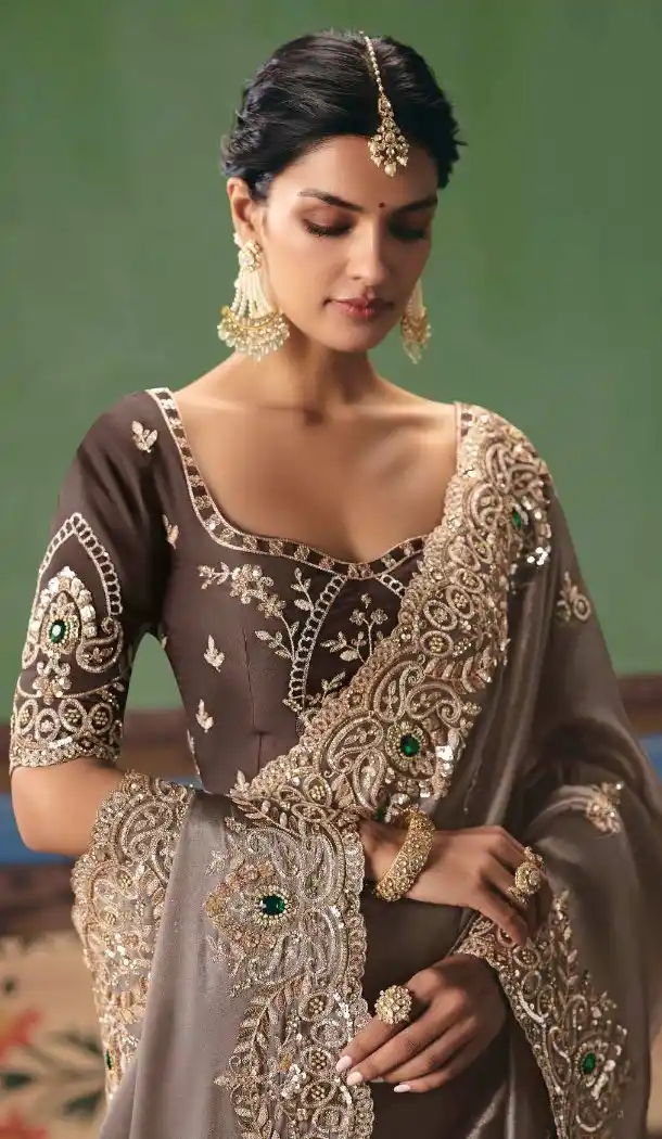 Art Silk Designer Saree with Embroidery & Pearl Work - 218291