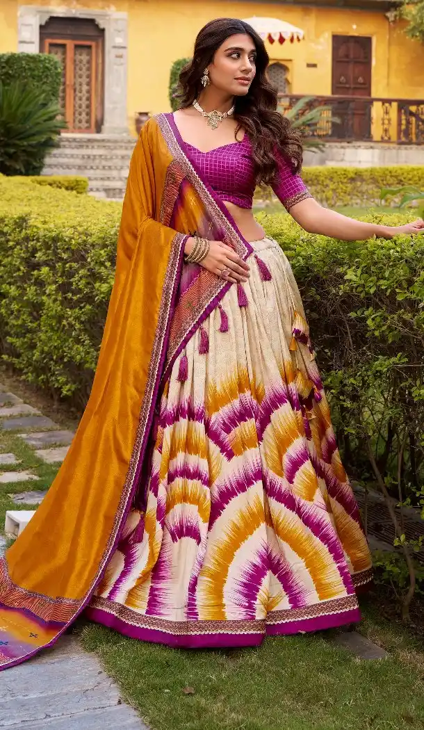 Purple Party Wear Tussar Silk Lehenga Choli with Lace Work - 218303