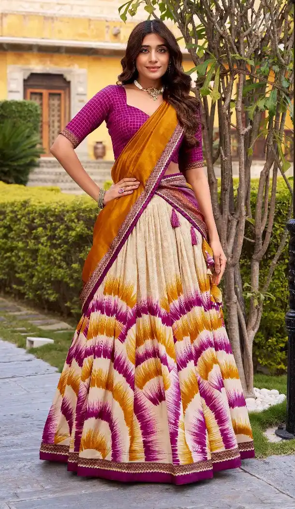 Purple Party Wear Tussar Silk Lehenga Choli with Lace Work - 218303
