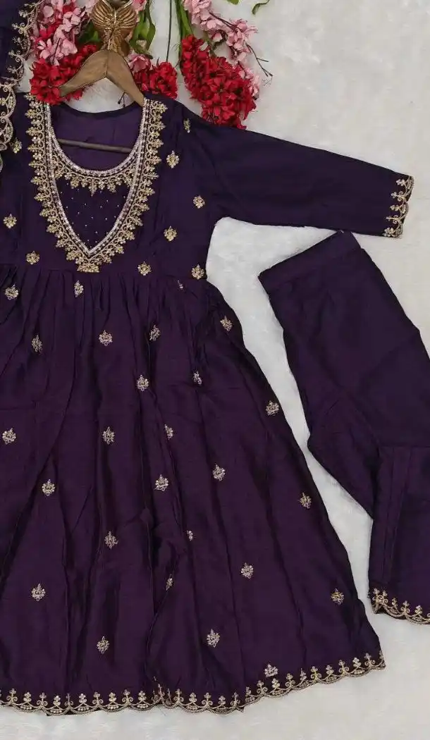 Wine Vichitra Silk Gown with Sequin Work - 218311