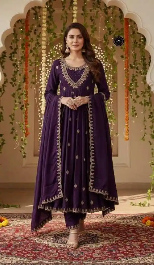 Wine Vichitra Silk Gown with Sequin Work - 218311