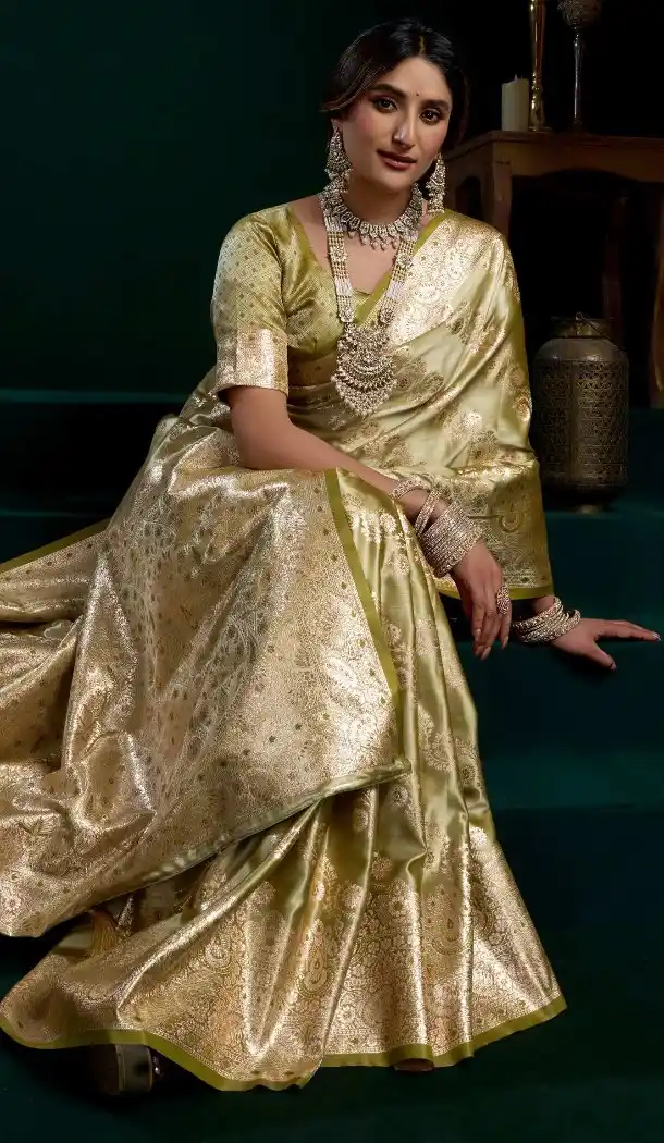 Gold Premium Satin Silk Saree with Jacquard Work - 218408