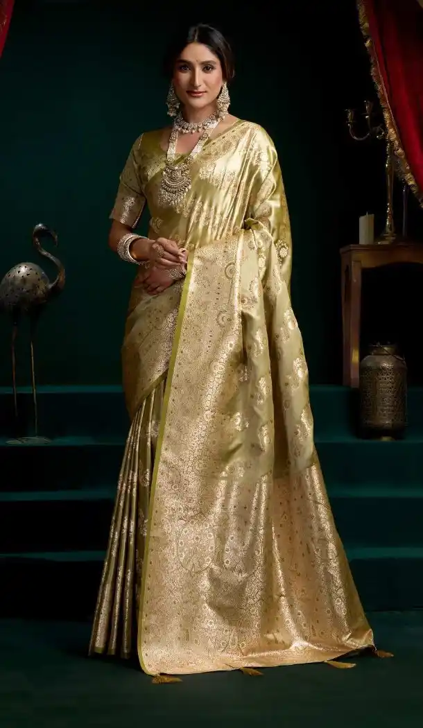 Gold Premium Satin Silk Saree with Jacquard Work - 218408