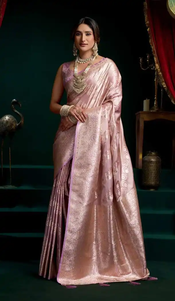 Lavender Satin Silk Jacquard Party Wear Saree - 218409