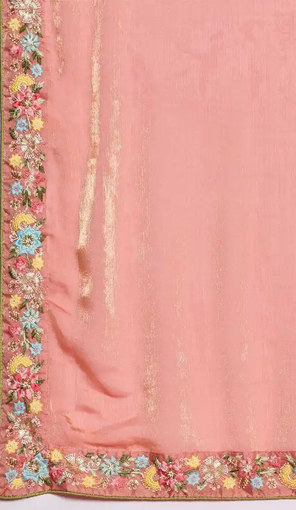 Pink Fendy Chiffon Beads Work Saree - 218462