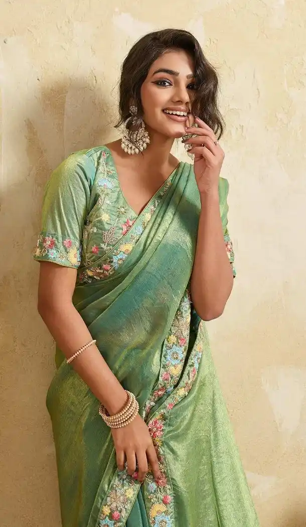 Sea Green Chiffon Embroidery Saree - 218463