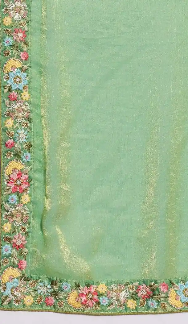 Sea Green Chiffon Embroidery Saree - 218463