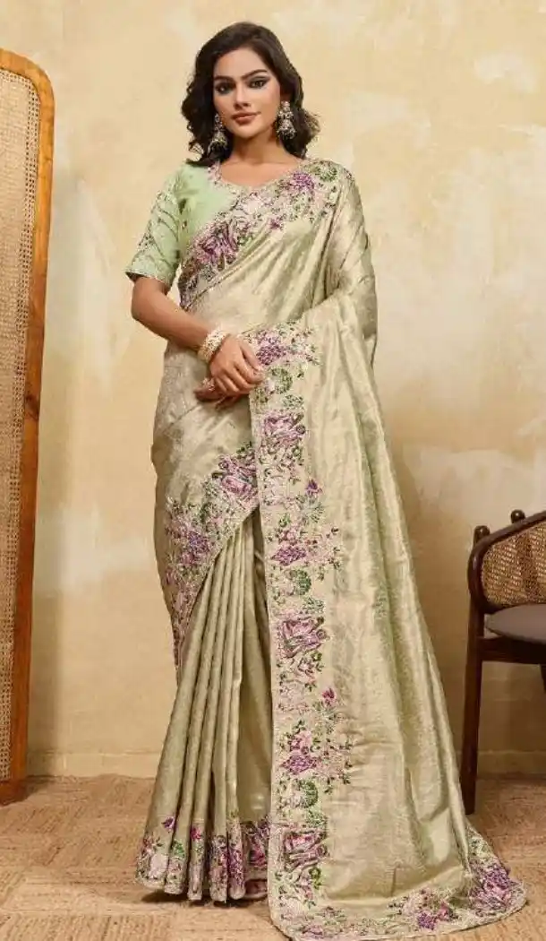 Sea Green Lace Border Kanjiwarm Saree - 218544