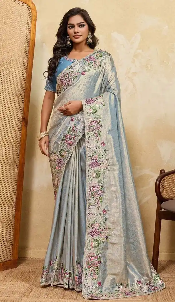 Sky Blue Soft Silk Designer Saree - 218545