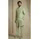 Olive Green Donier Jacquard Sherwani Style Indo Western - 218571