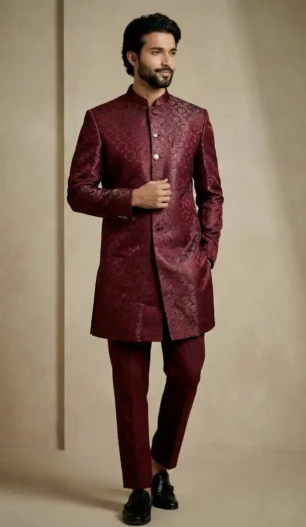 Dark Maroon Designer Indo Western for Men - 218572