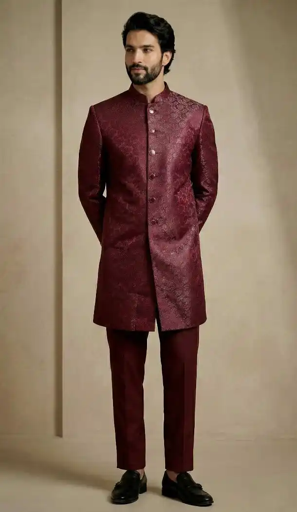 Dark Maroon Designer Indo Western for Men - 218572