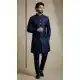Navy Blue Donier Jacquard Party Wear Indo Western - 218573
