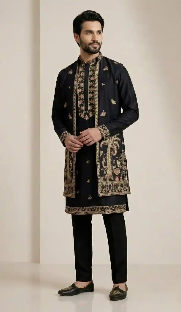 Black Doniyar Shartin Kurta Pajama Set - 218576