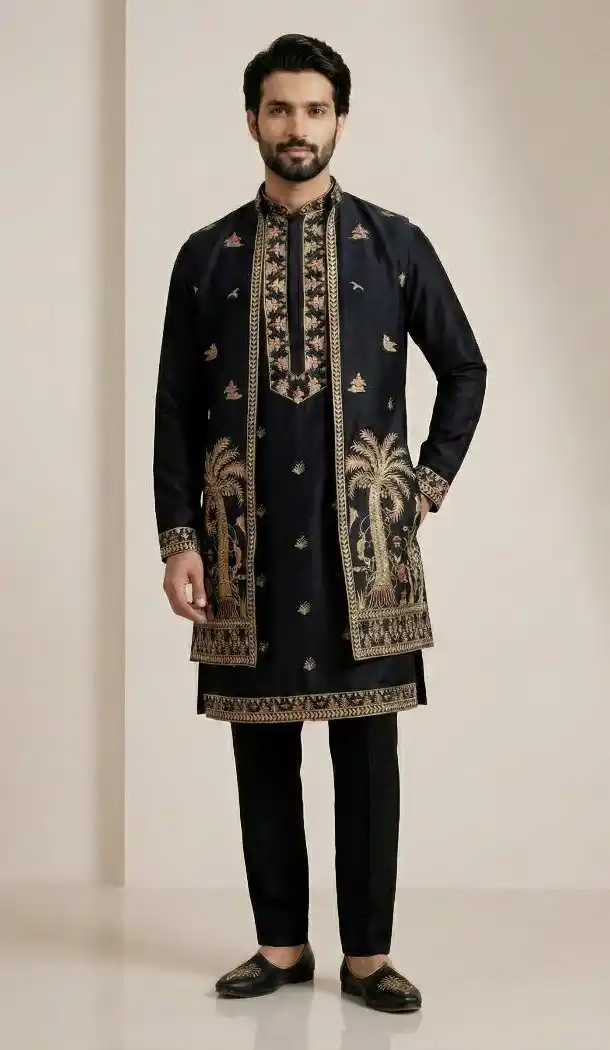 Black Doniyar Shartin Kurta Pajama Set - 218576