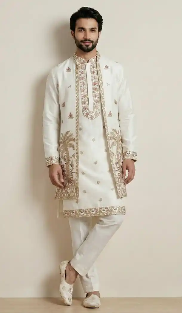 White Doniyar Shartin Party Wear Kurta Pajama - 218579