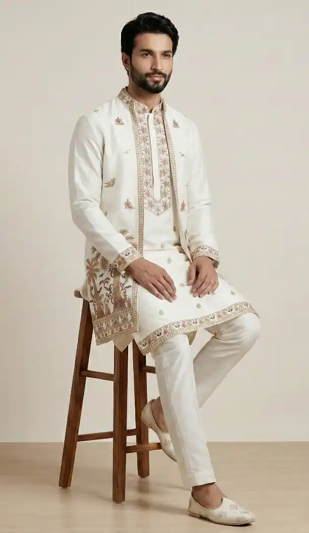 White Doniyar Shartin Party Wear Kurta Pajama - 218579