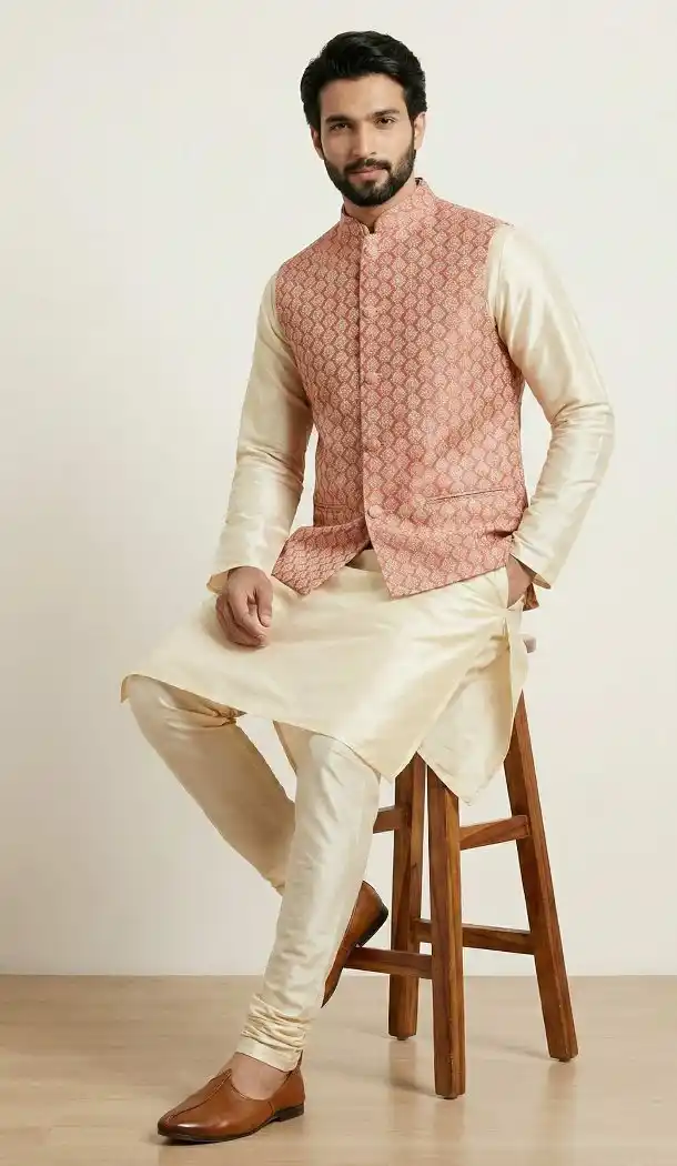 Gold Banarasi Dhupion Silk Kurta Pajama - 218580
