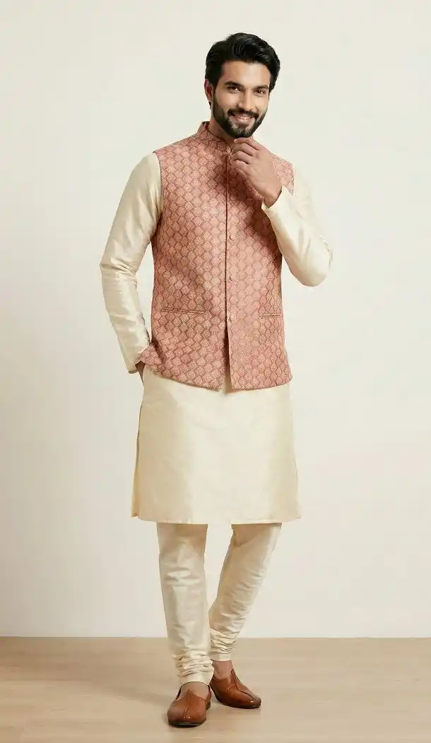 Gold Banarasi Dhupion Silk Kurta Pajama - 218580