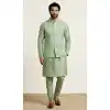 Buy Pista Banarasi Dhupion Silk Plus Size Kurta Pajama - 218582
