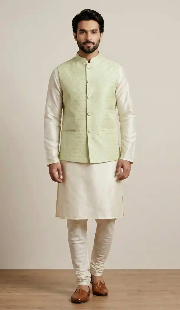 Cream Wedding Wear Banarasi Kurta Pajama - 218585