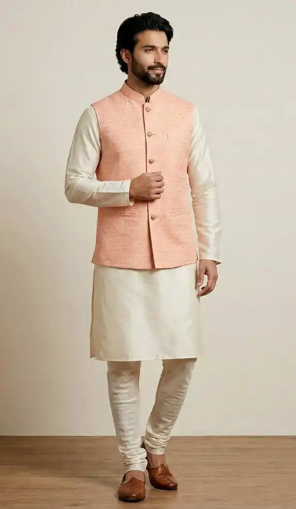 Traditional Cream Banarasi Silk Kurta Pajama - 218586