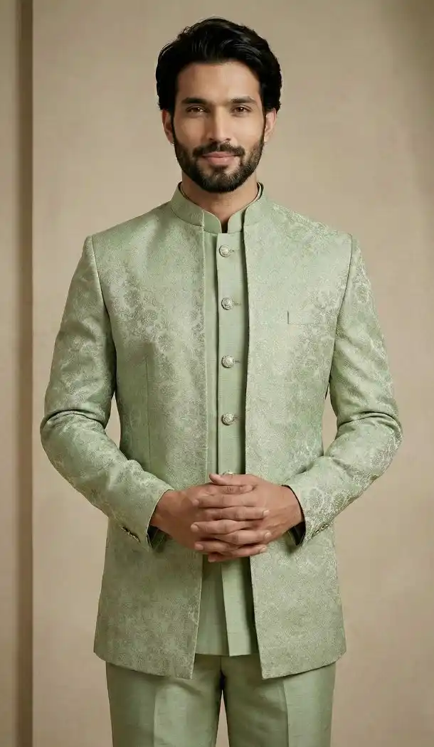 Pista Green Donier Jacquard Wedding Sherwani - 218601