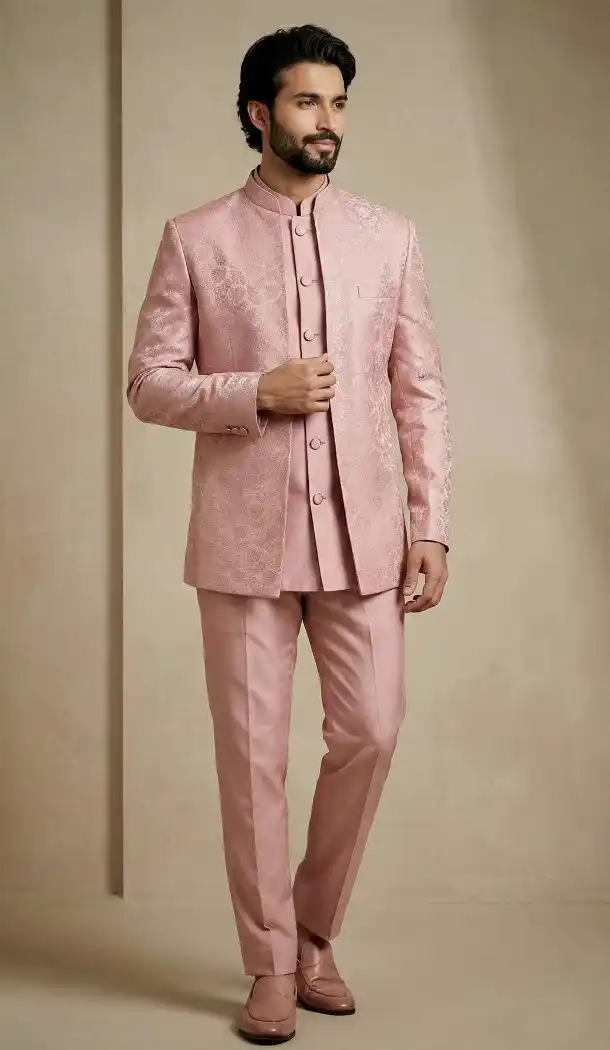 Light Pink Donier Jacquard Sherwani for Men - 218602