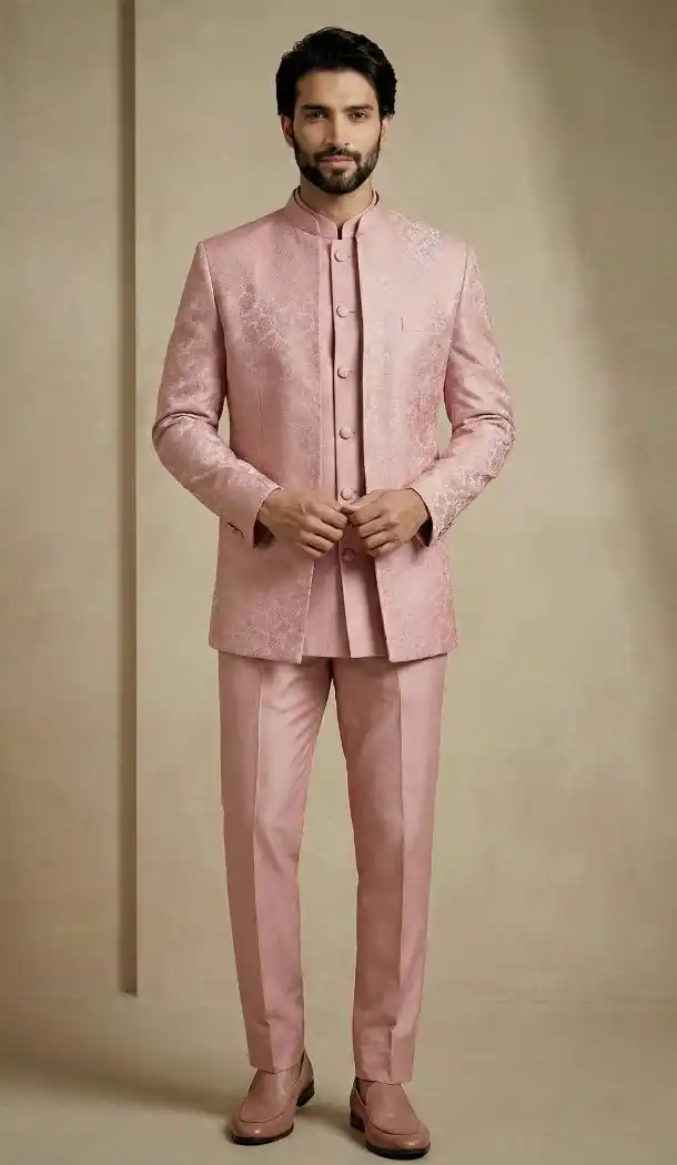 Light Pink Donier Jacquard Sherwani for Men - 218602