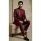 Dark Maroon Donier Jacquard Sherwani - 218603