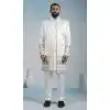 White Armani Satin Indo Western for Men Plus Size - 218644