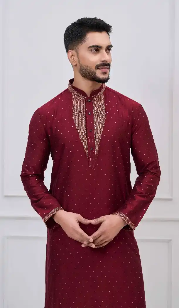 Royal Maroon Silk Kurta Pajama for Men - 218660