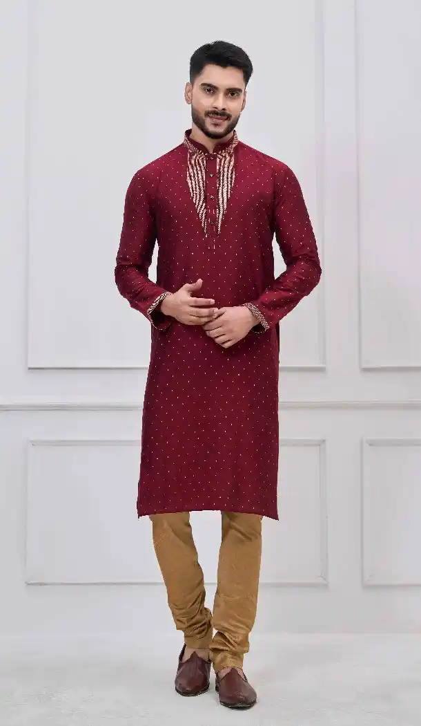 Royal Maroon Silk Kurta Pajama for Men - 218660