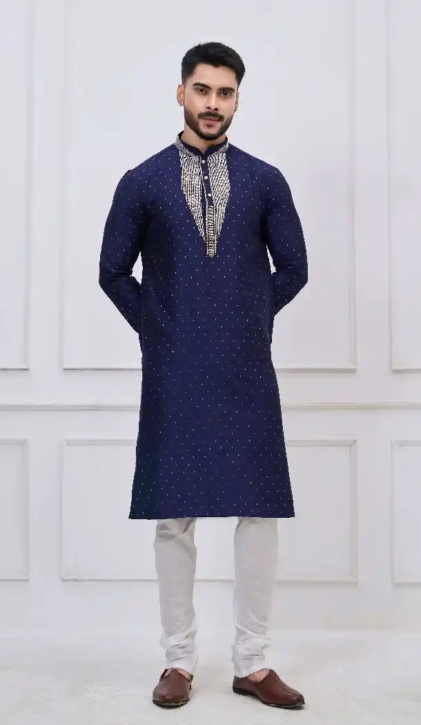 Elegant Navy Blue Silk Kurta Pajama - 218661
